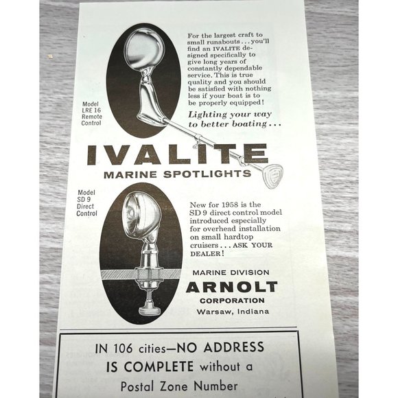 1958 Vintage Print Ad Ivalite Marine Spotlights Arnault Corp - Picture 6 of 6